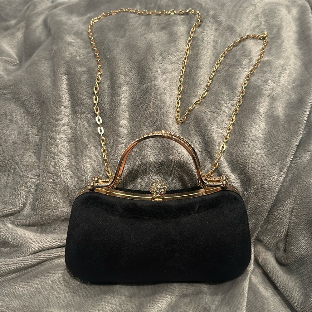Velvet hard case baby purse with removable chain strap
